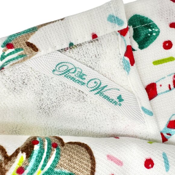 The Pioneer Woman Gingerbread Cookie Recipe Kitchen Towel Set plus Cookie Stamps - Picture 8 of 8